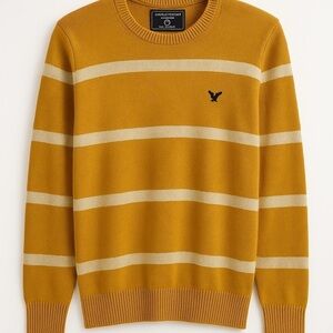 American Eagle Sweater Mustard Yellow White Striped Athletic Fit Size XS